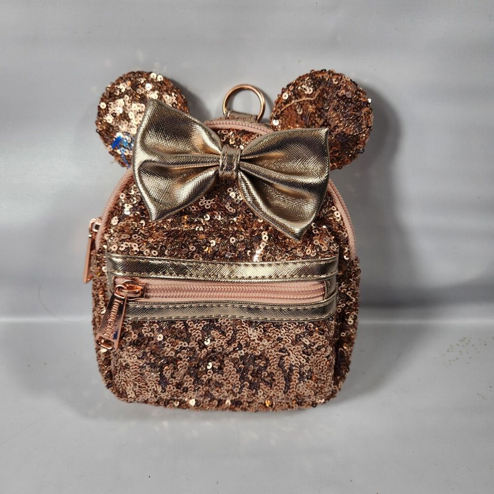 Disney Parks Mickey Minnie Rose Gold/Pink Sequin Loungefly No Strap
